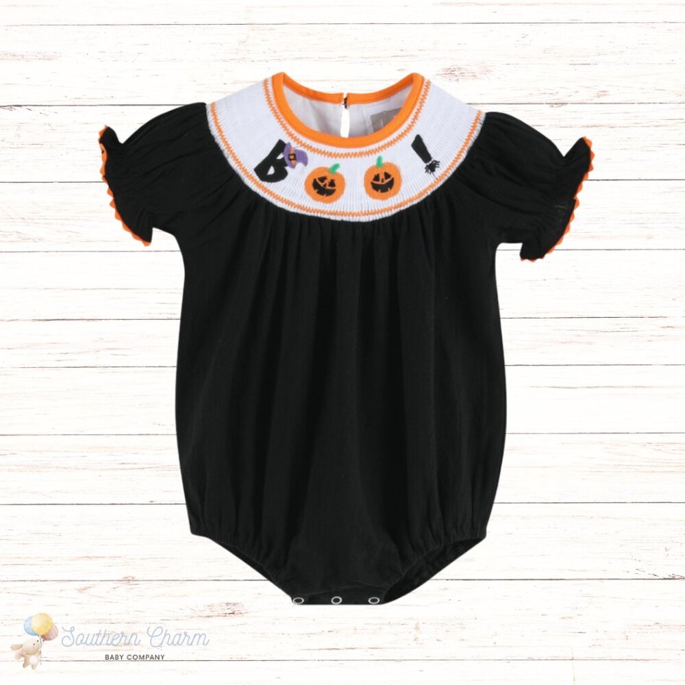 Black Smocked Halloween Onesie Bubble